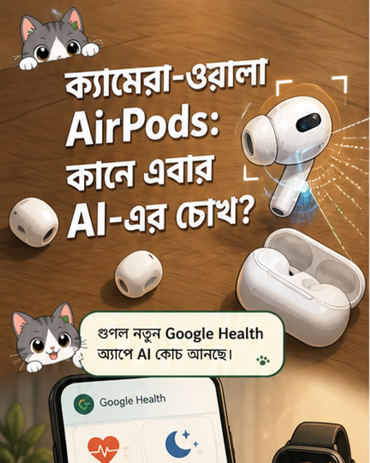 অ্যাপলের ক্যামেরা যুক্ত এয়ারপড, গুগলের এআই হেলথ কোচ