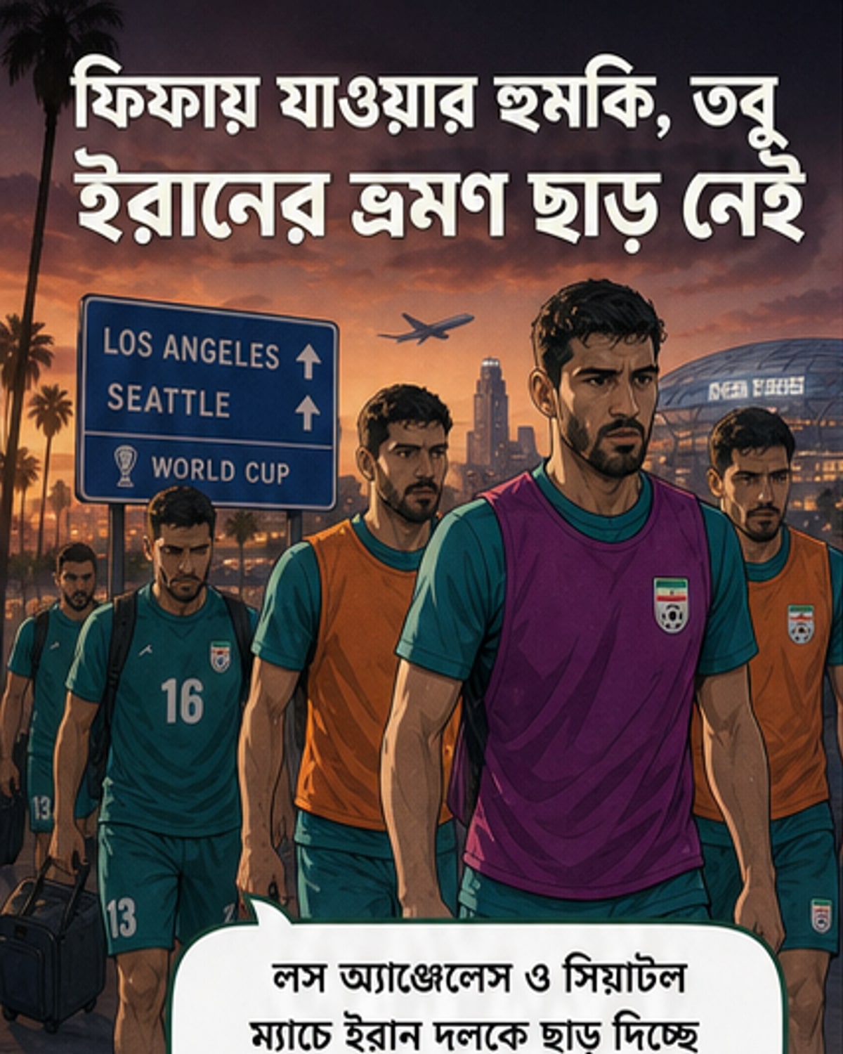 ইরানি ফুটবল দল মার্কিন যুক্তরাষ্ট্রে বিশ্বকাপ ম্যাচে অংশ নেওয়ার সময় কঠোর ভ্রমণ নিয়ন্ত্রণের মধ্যে দিয়ে চলছে, ম্যাচ শেষে তৎক্ষণাৎ মেক্সিকোতে ফিরে যাচ্ছে।