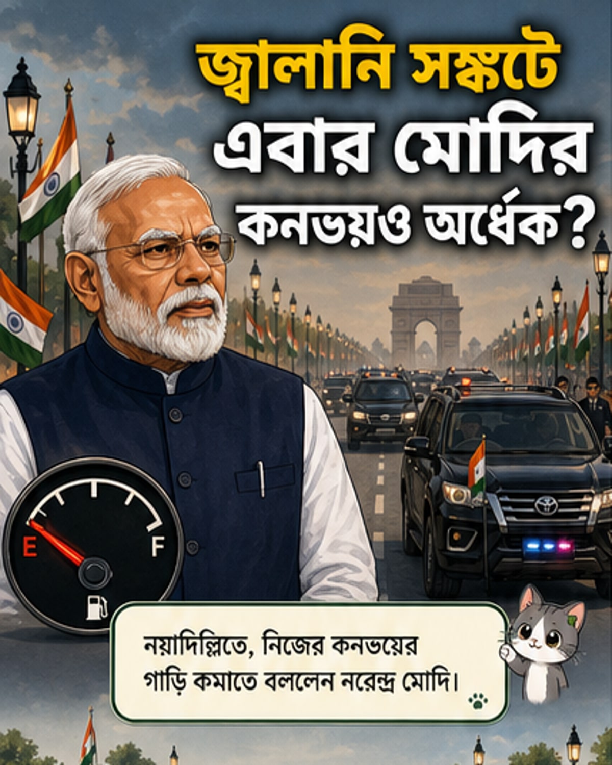 মোদির কনভয়ে গাড়ি অর্ধেক