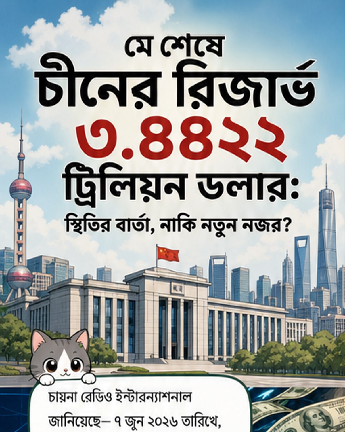 চীনের বৈদেশিক মুদ্রা রিজার্ভ ৩.৪৪ ট্রিলিয়ন ডলার