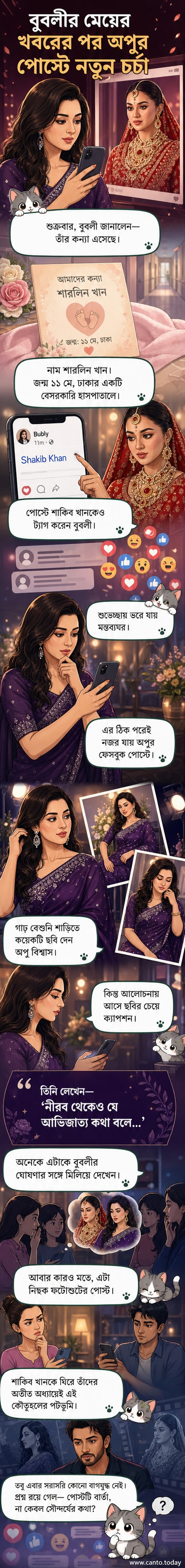 অপু বিশ্বাস গাঢ় বেগুনি শাড়ি পরে ফটোশুটে দাঁড়িয়ে আছেন, পেছনে সূক্ষ্ম আলো-ছায়ায় ভরা ব্যাকগ্রাউন্ড।