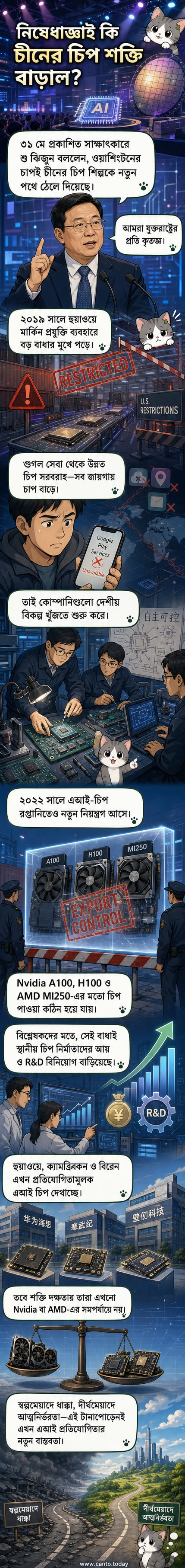 চীনের হুয়াওয়ে চেয়ারম্যান শু ঝিজুন মার্কিন চিপ নিষেধাজ্ঞার প্রেক্ষিতে চীনের আত্মনির্ভরতার কথা বলছেন।