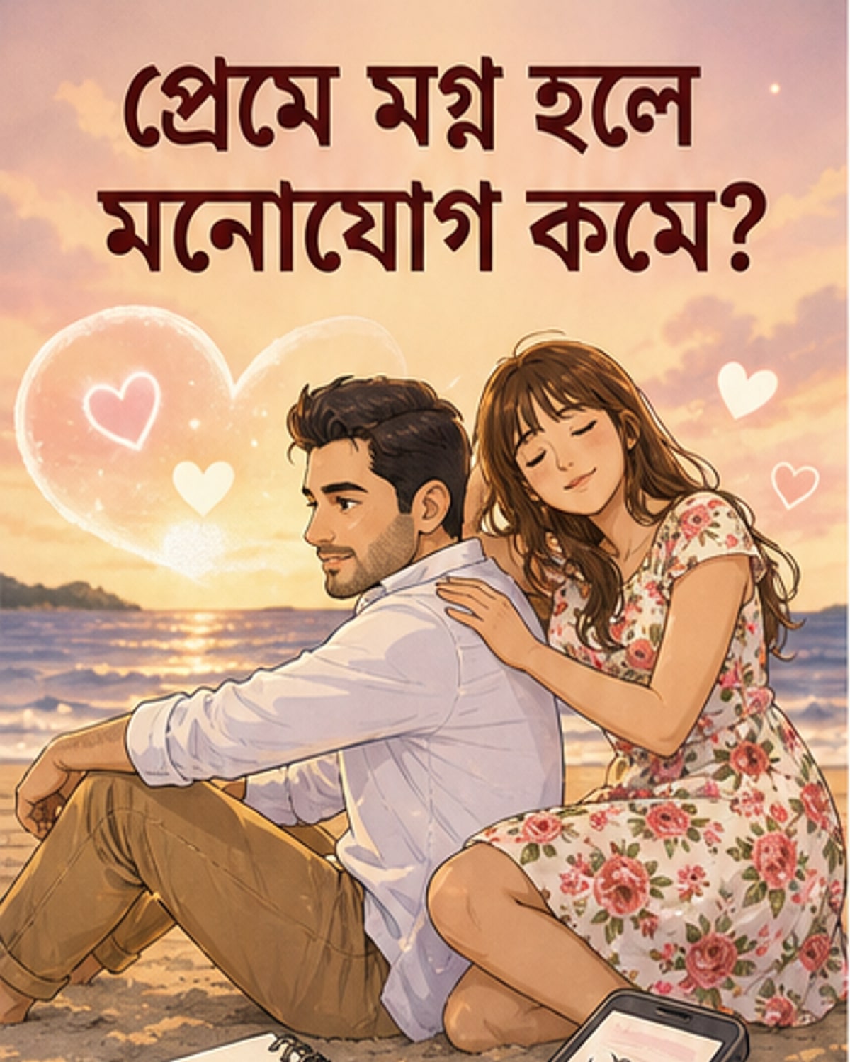 এক জোড়া প্রেমিক-প্রেমিকা হাত ধরে হাঁটছে, পটভূমিতে হৃদয় ও মস্তিষ্কের আইকন দেখা যাচ্ছে, যা প্রেম ও বুদ্ধির মধ্যে টানাপোড়েন নির্দেশ করে।