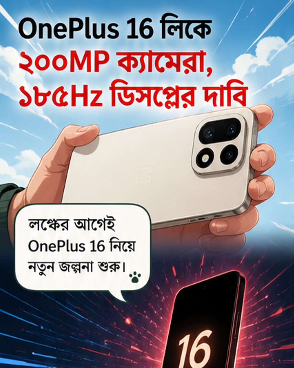 ওয়ানপ্লাস 16-এ 185Hz ডিসপ্লে, 200MP ক্যামেরা