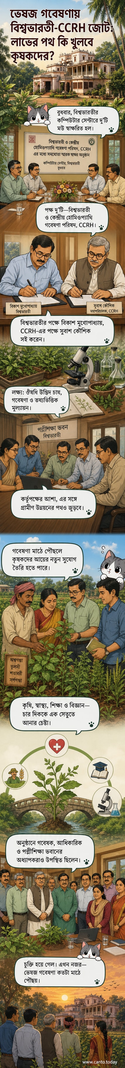 বিশ্বভারতী ক্যাম্পাসে একটি গবেষণা অনুষ্ঠানে মউ স্বাক্ষরের মুহূর্ত, পটভূমিতে উপস্থিত গবেষক ও আধিকারিকরা