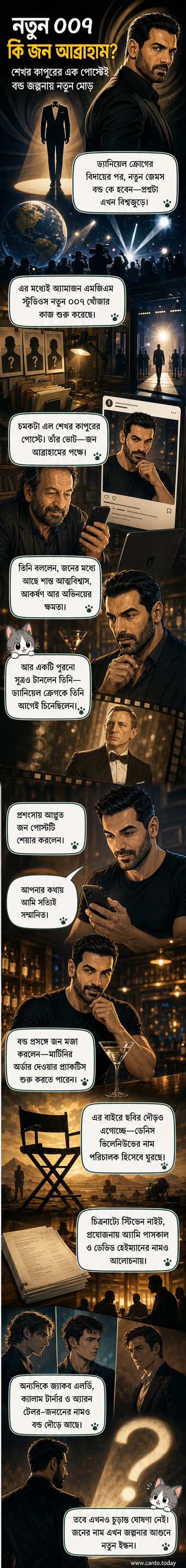 জন আব্রাহামের ছবি শেয়ার করে শেখর কাপুরের পোস্ট, যেখানে তিনি তাঁকে পরবর্তী জেমস বন্ড হিসেবে সমর্থন করছেন।