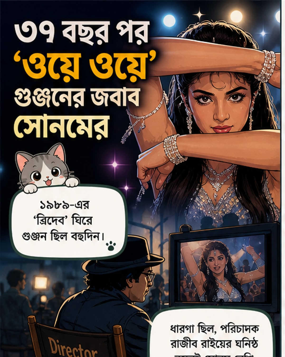 সোনম খান ‘ওয়ে ওয়ে’ গানের দৃশ্যে, পটভূমিতে উজ্জ্বল রঙের পোশাক ও নৃত্য।