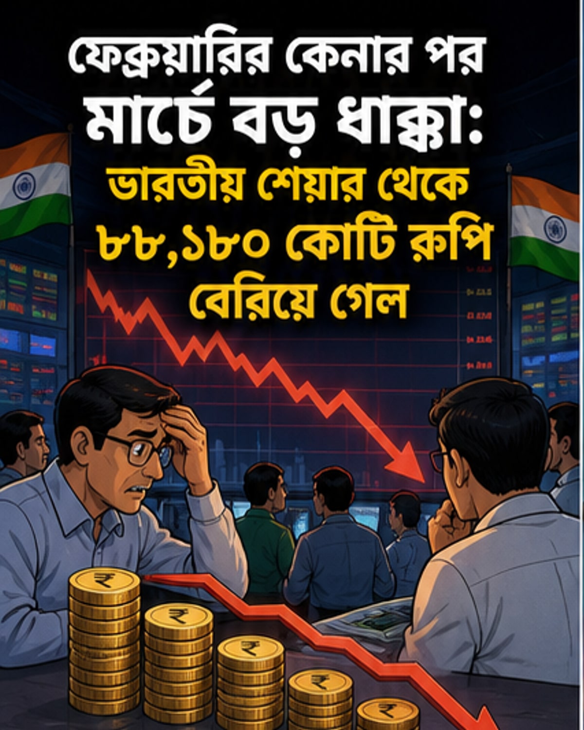 ভারতের শেয়ার বাজার থেকে ৮৮,১৮০ কোটি টাকা প্রত্যাহার