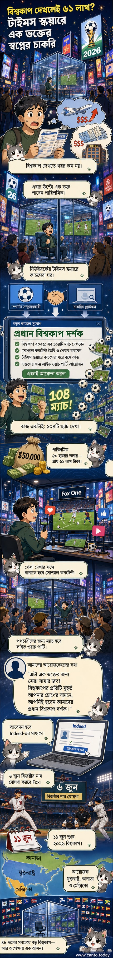 নিউইয়র্কের টাইমস স্কয়ারে কাচঘেরা ঘরে বসে বিশ্বকাপের ম্যাচ দেখছেন একজন ফুটবলপ্রেমী, চারপাশে ভিড় জড়ো করেছে পর্যটক ও পথচারী।