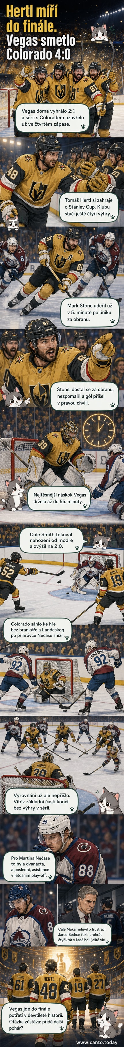 Hráči Vegas Golden Knights oslavují postup do finále NHL, na pozadí fanoušci a ledová plocha