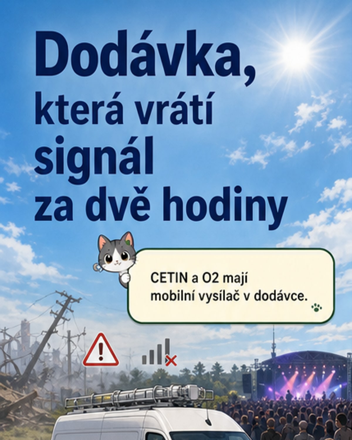 Mobilní vysílač na kolech rozjede síť za dvě hodiny