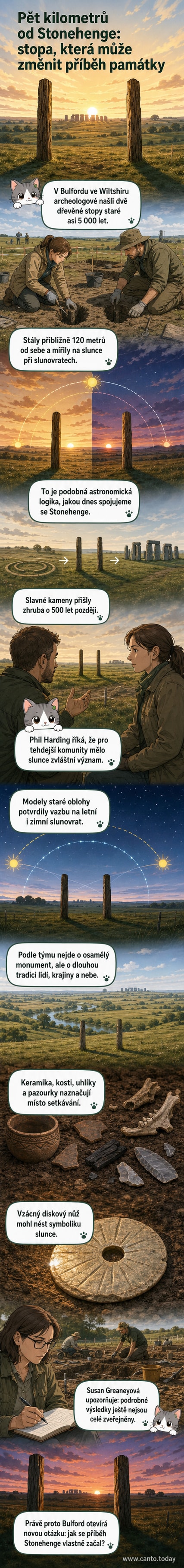 Rekonstrukce dřevěných sloupů v Bulfordu, které odráží slunce o letním slunovratu, podobně jako Stonehenge.