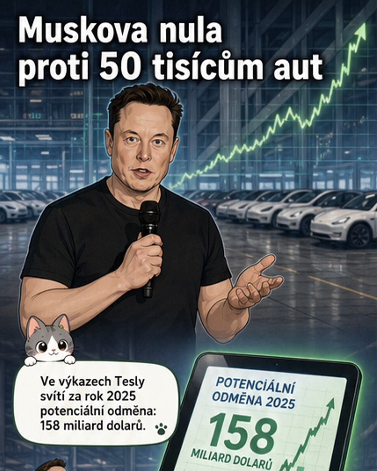 Muskova rekordní odměna a 50 tisíc neprodaných Tesel