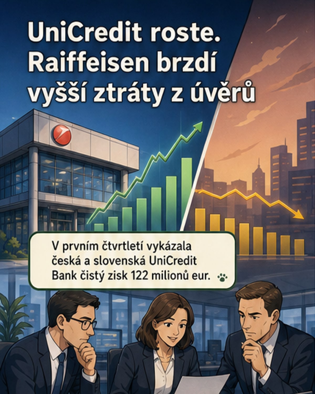 UniCredit zisk roste, Raiffeisenbank klesá