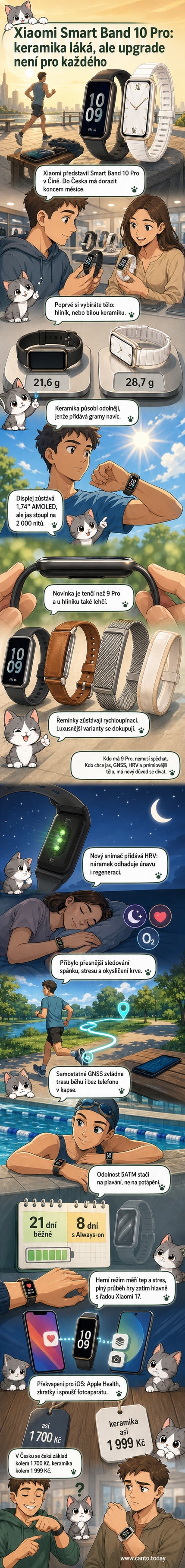 Xiaomi Smart Band 10 Pro v hliníkovém a keramickém provedení vedle sebe, s detailním zobrazením displeje a řemínků.