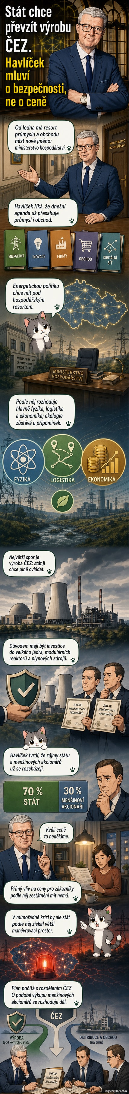 Ilustrace jaderné elektrárny Temelín s vlajkou Česka a logem ČEZ, na pozadí grafy spotřeby energie