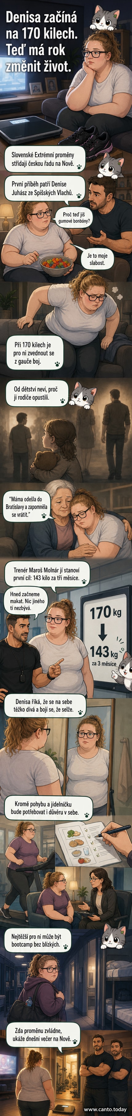 Mladá žena sedí na gauči, kolem ní je nepořádek, na obrazovce televize běží pořad.