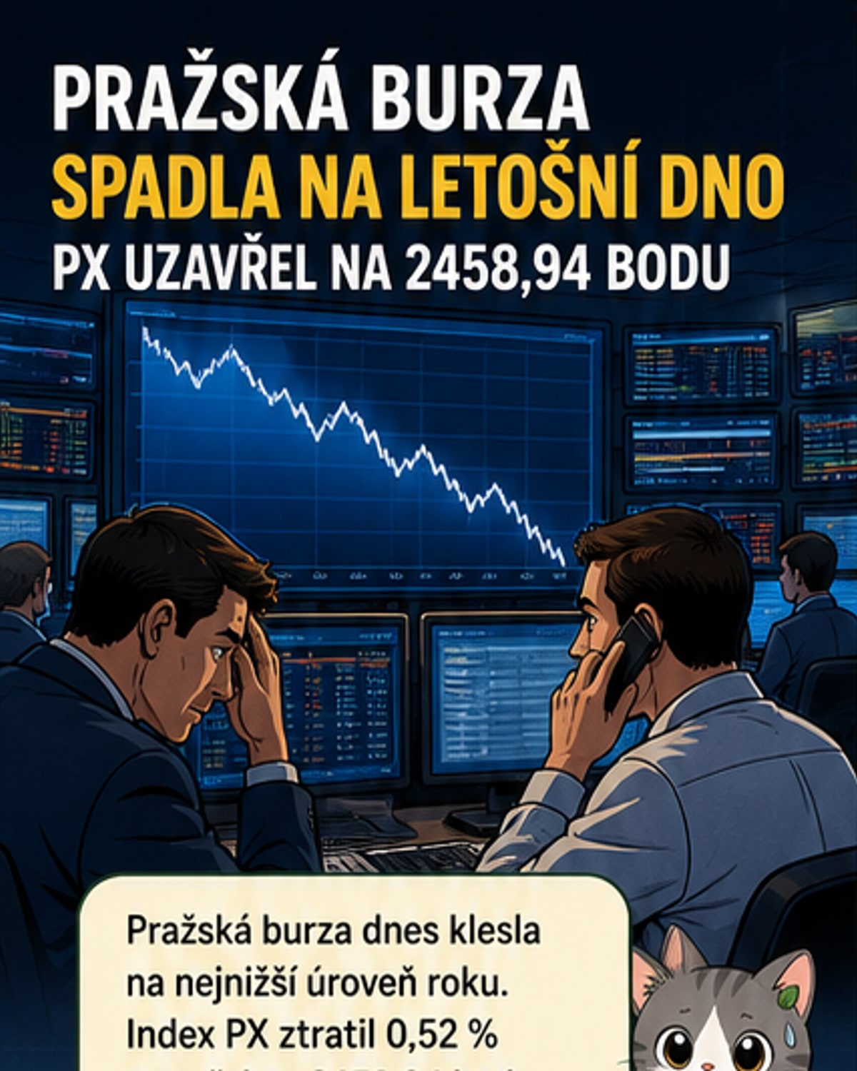 Pražská burza klesá na roční minimum