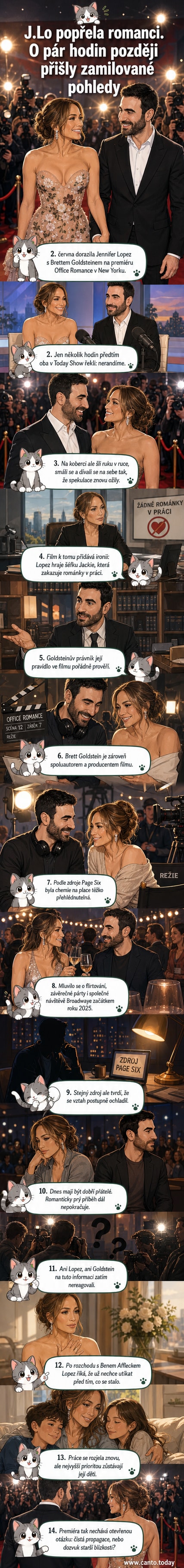 Jennifer Lopez a Brett Goldstein na premiéře filmu Office Romance v New Yorku, drží se za ruce a usmívají se do kamer.