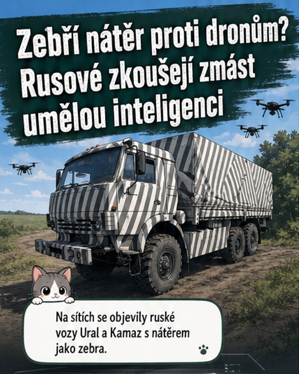 Rusko barví vozy jako zebry kvůli dronům