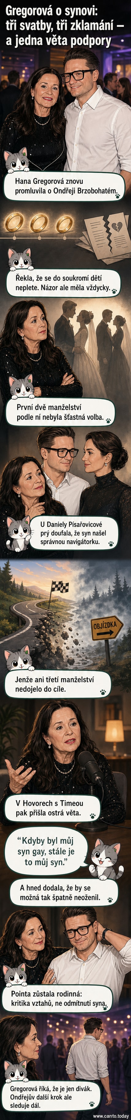 Portrét Hanu Gregorové s citací: „Kdyby byl gay, stále je to můj syn.“