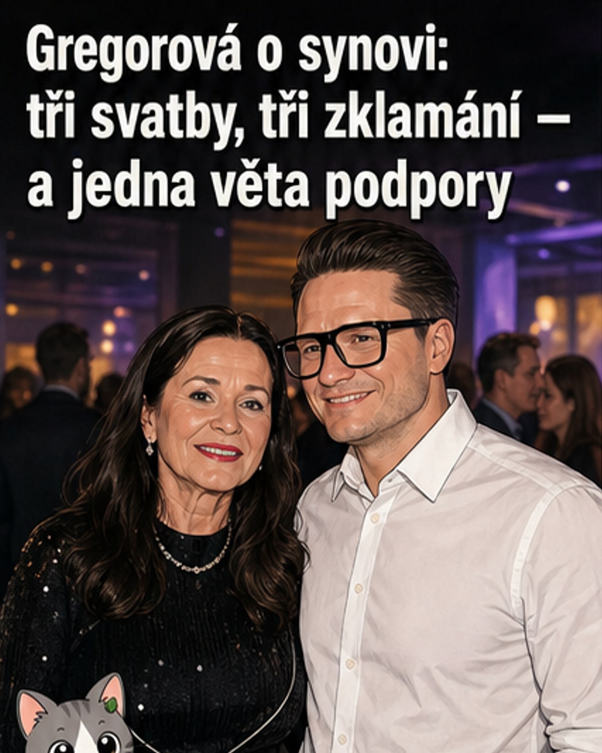 Portrét Hanu Gregorové s citací: „Kdyby byl gay, stále je to můj syn.“
