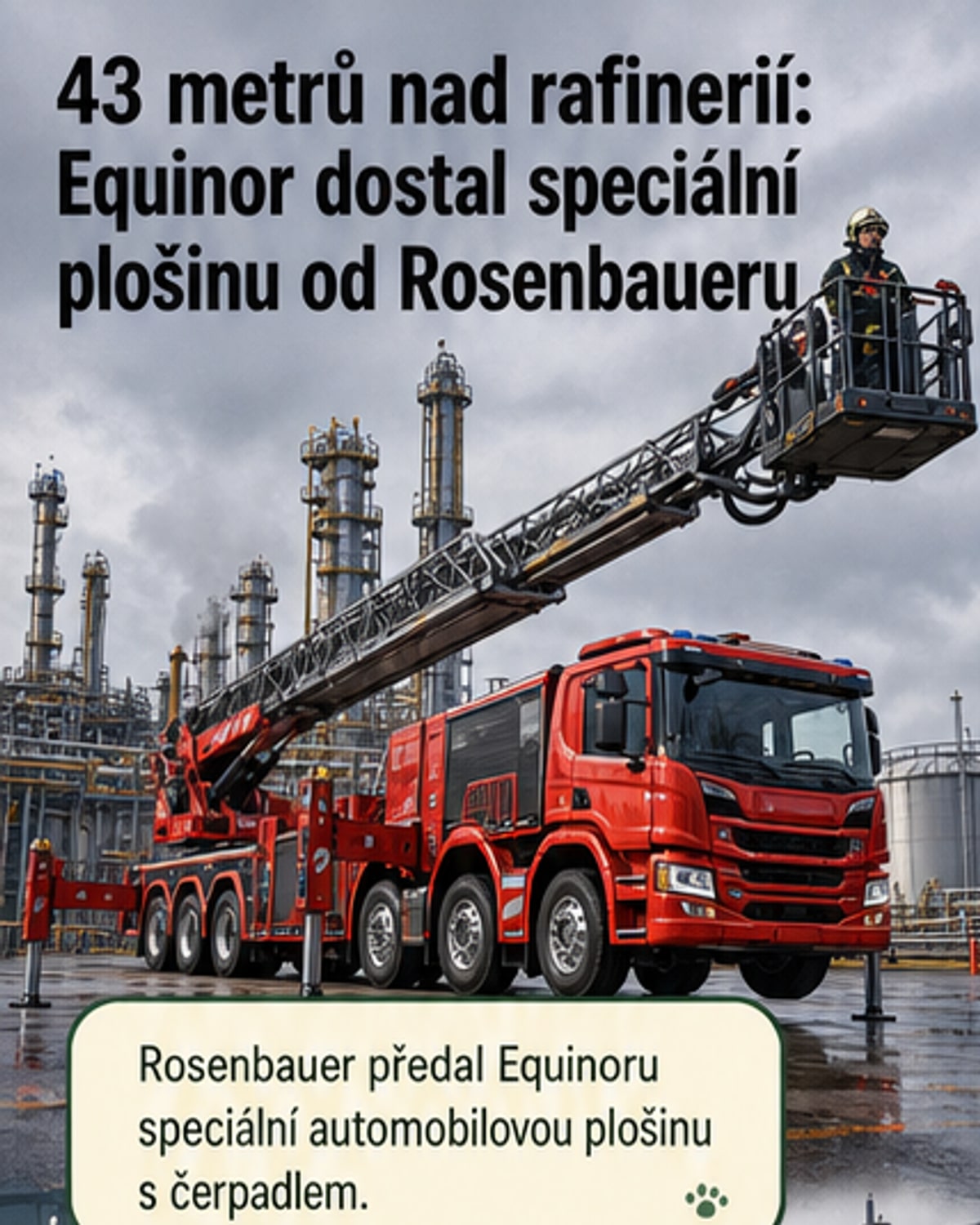 Rosenbauer dodal Equinoru výškovou hasičskou techniku