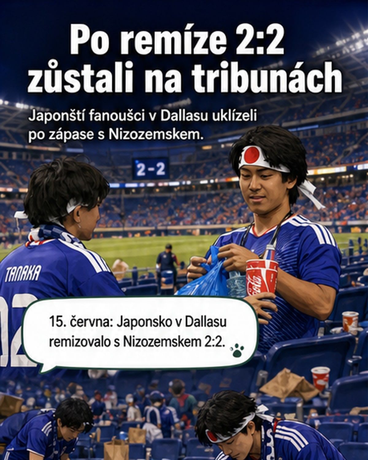 Japonští fanoušci uklízeli po zápase