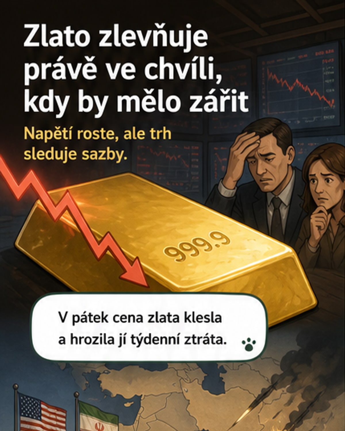 Zlato klesá navzdory napětí