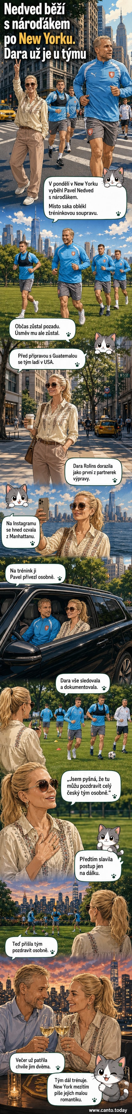 Pavel Nedvěd a Dara Rolins se usmívají spolu na fotografii z Manhattanu, drží víno a mají na sobě sportovní oblečení.