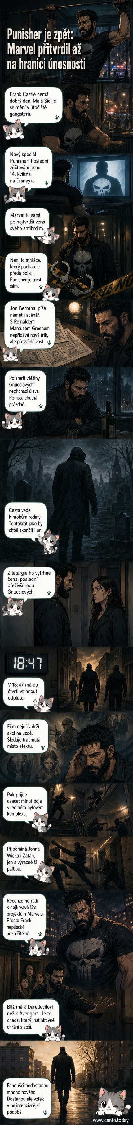Jon Bernthal jako Punisher stojí v temném newyorském uličním prostoru, bílá lebka na černém oblečení září ve světle pouličních lamp.