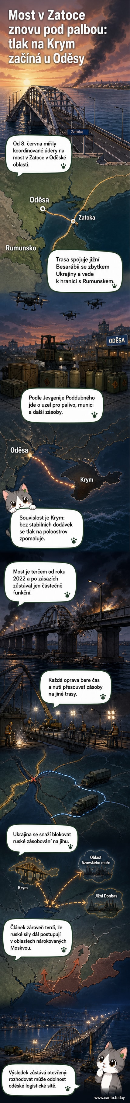 Ilustrace mostu přes Zatočský průliv v Oděské oblasti, který je cílem opakovaných ruských útoků kvůli jeho strategickému významu pro ukrajinskou logistiku.