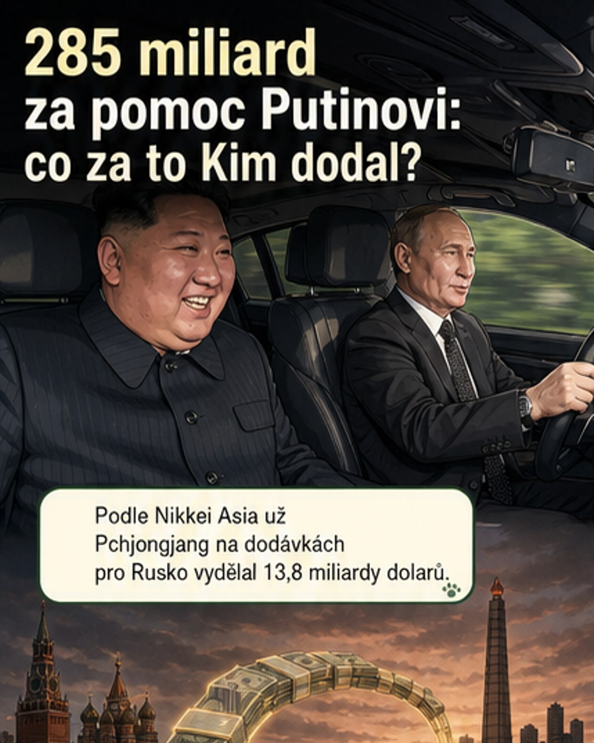 Putin zaplatil Kimovi téměř 285 miliard