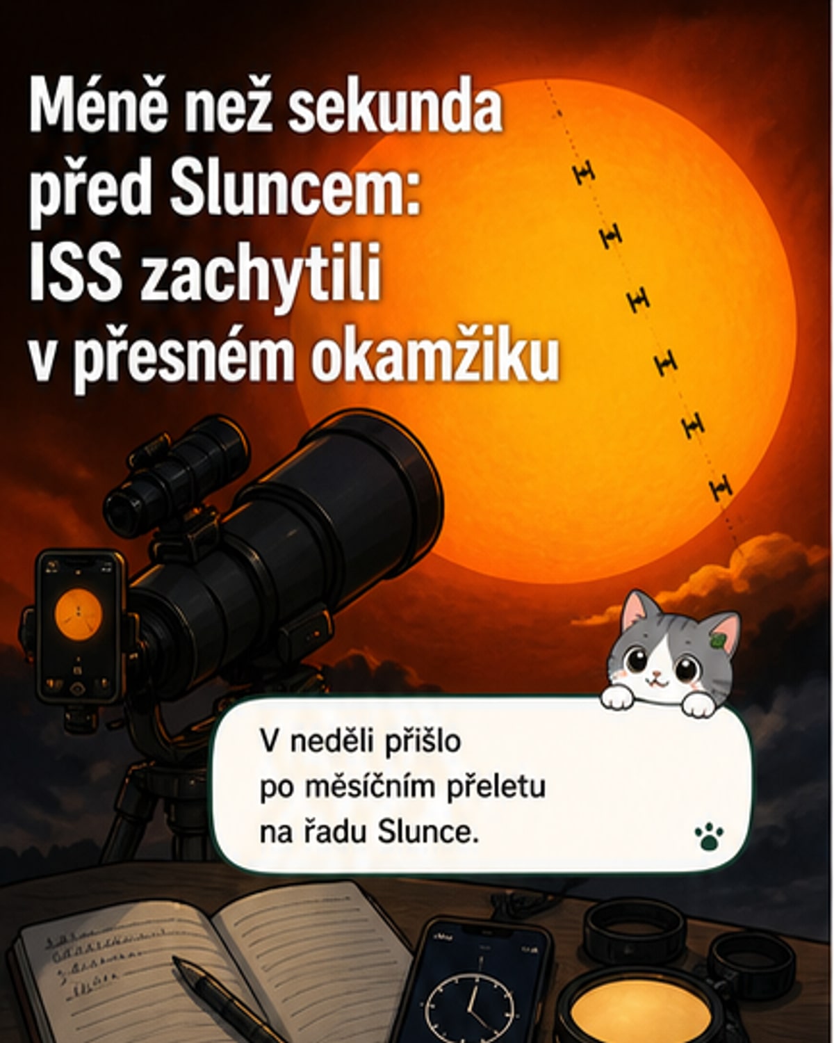 Přelet ISS před Sluncem zachycen