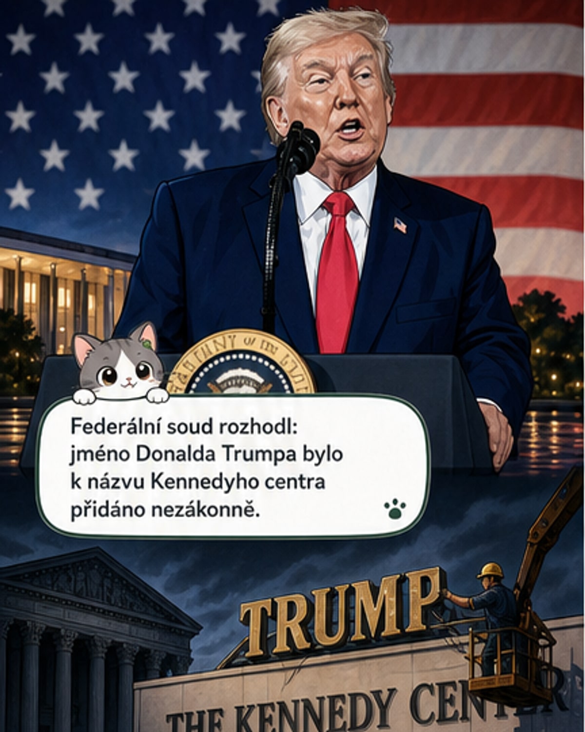 Trumpovo jméno na Kennedyho centru je nezákonné