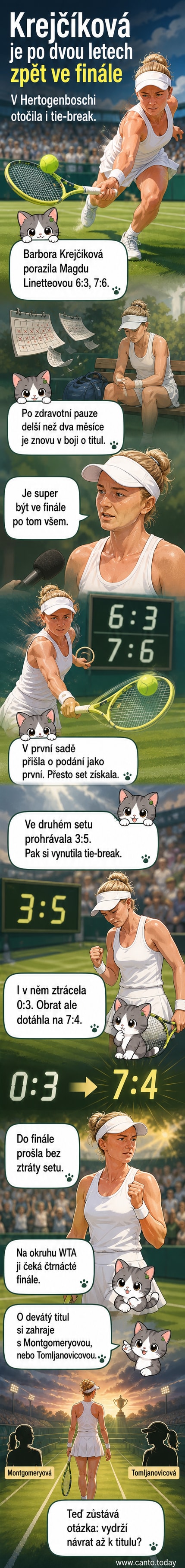 Tenistka Barbora Krejčíková slaví vítězství v semifinále, má radost a mává na publika.