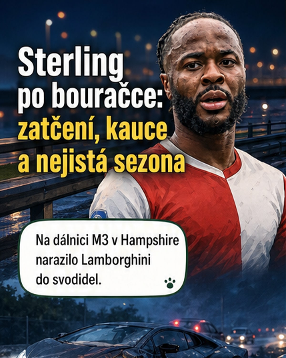 Sterling zatčen po havárii