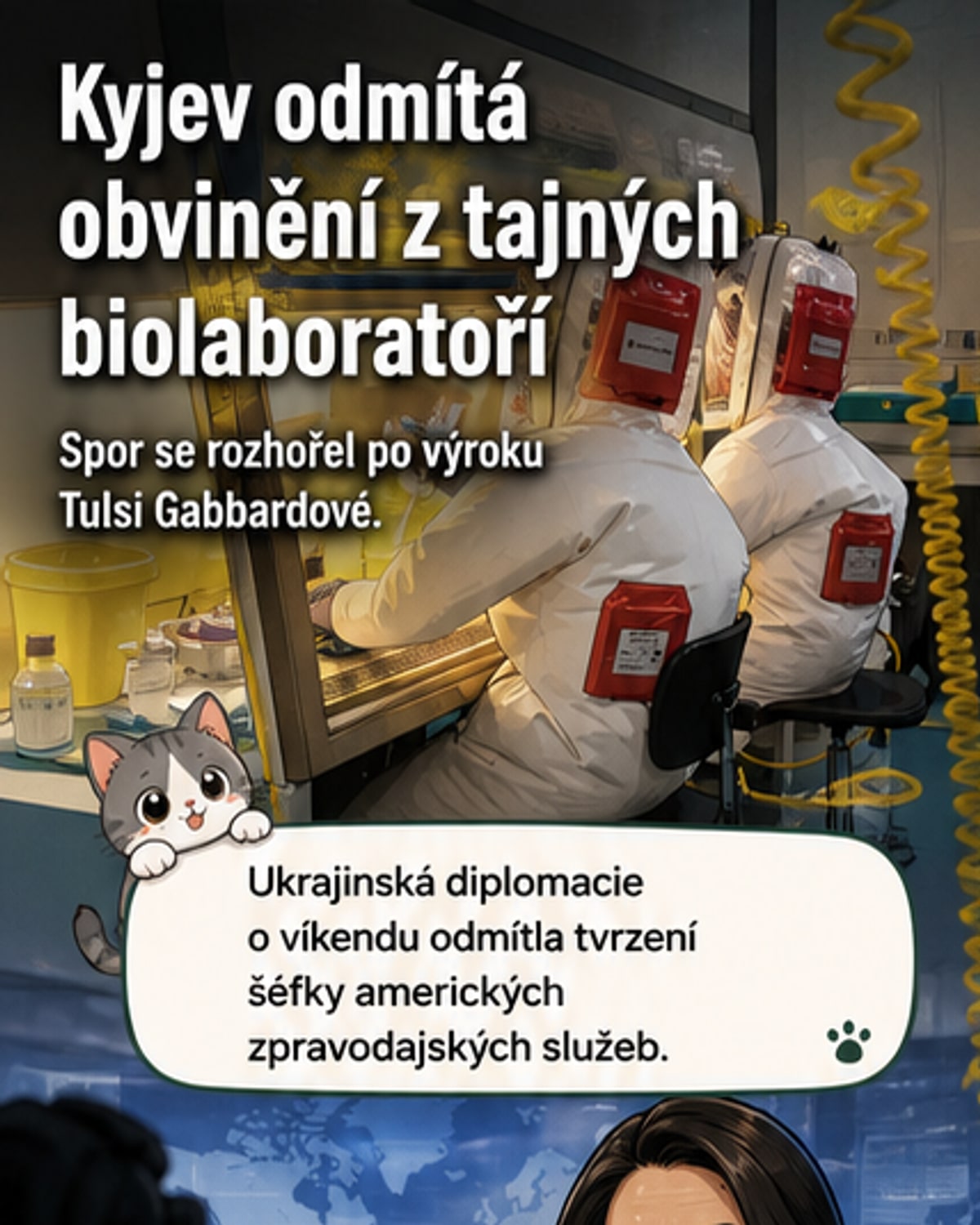 Ilustrační snímek ukrajinské laboratoře s popisem spolupráce v oblasti biologické bezpečnosti mezi USA a Ukrajinou.
