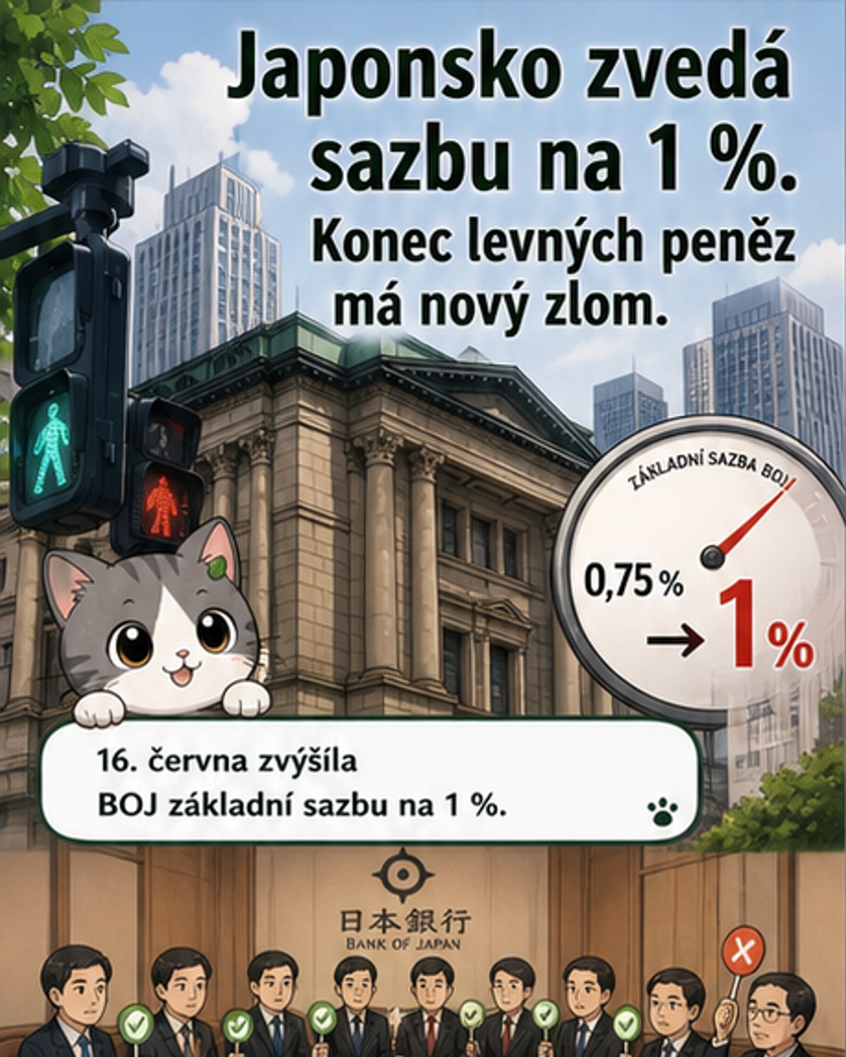Japonsko zvedlo úroky na 1 %