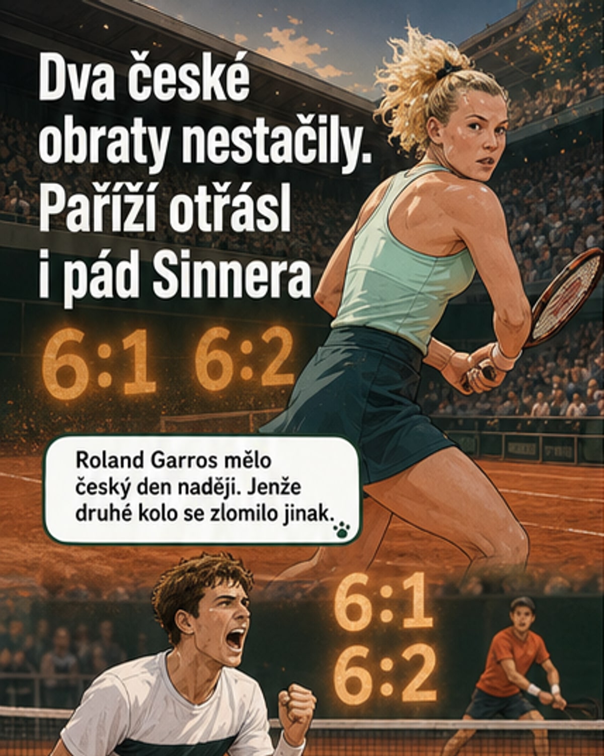 Sinnerův kolaps, čeští tenisté ven