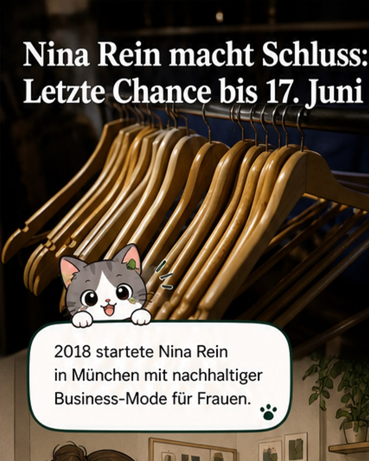 Symbolbild einer geschlossenen Boutique mit ausgestellter Kleidung im Schaufenster, vor dem ein Schild mit „Zu Verkaufen“ hängt.