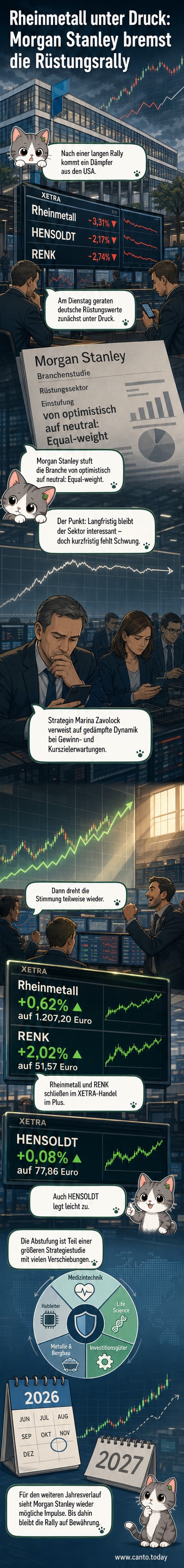 Aktienkurse von Rheinmetall, HENSOLDT und RENK im Handel nach der Abstufung durch Morgan Stanley