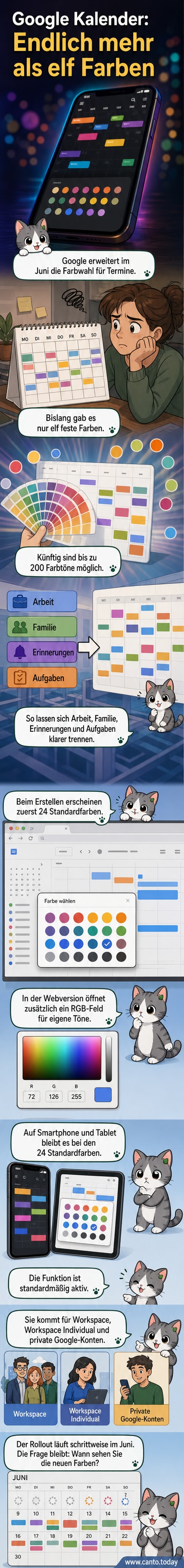 Ein digitaler Kalender mit vielen farbigen Terminblöcken, die verschiedene Aktivitäten darstellen.