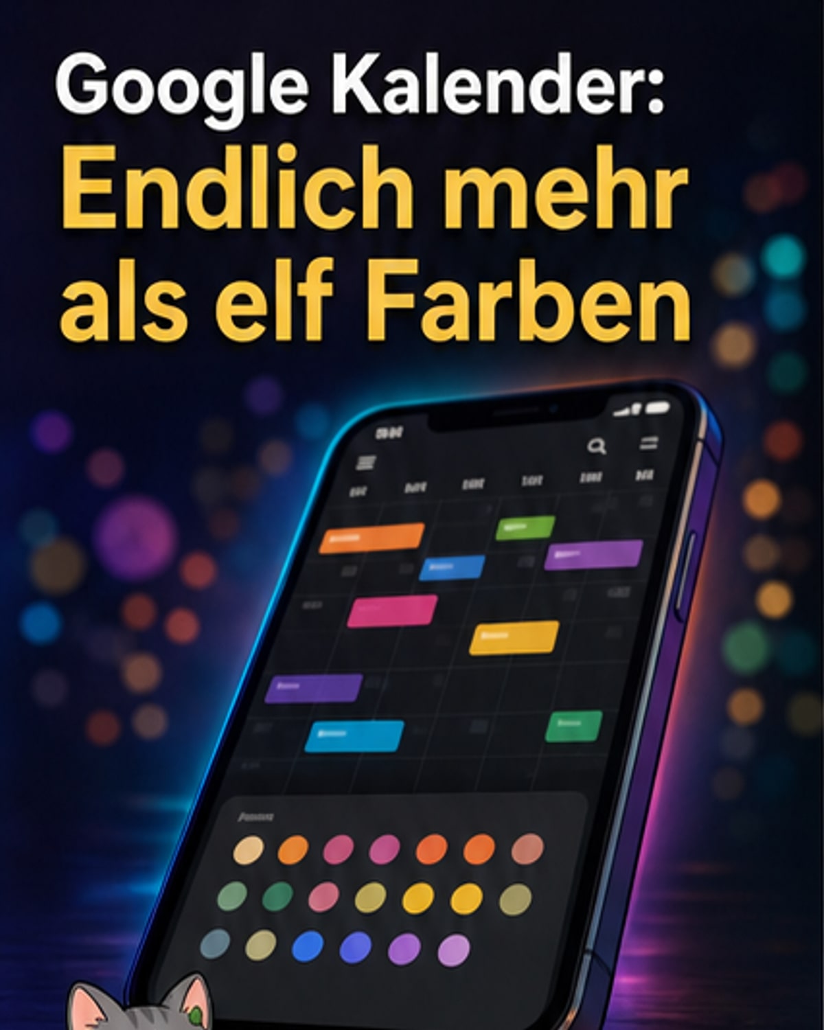 Ein digitaler Kalender mit vielen farbigen Terminblöcken, die verschiedene Aktivitäten darstellen.