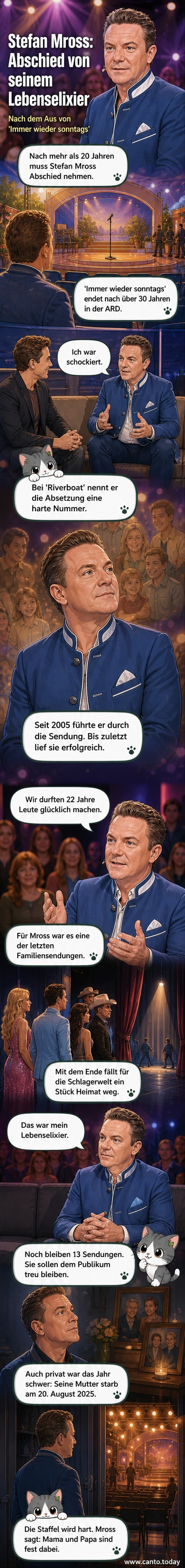 Stefan Mross im Gespräch bei der MDR-Talkshow 'Riverboat', sichtlich emotional über das Ende seiner langjährigen Sendung 'Immer wieder sonntags'.