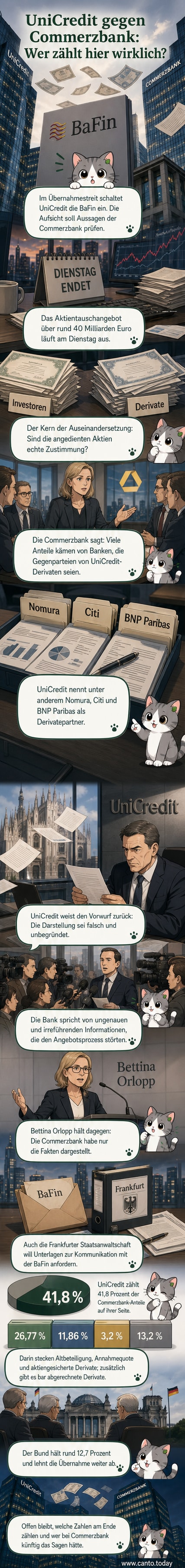Zwei Bankgebäude stehen sich gegenüber, dazwischen steht die Aufsichtsbehörde BaFin wie ein Schiedsrichter.