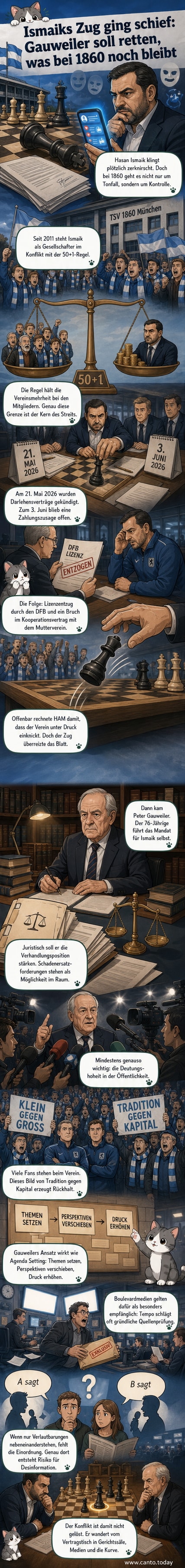 Abstrakte Darstellung eines Schachspiels vor einem Fußballstadion, symbolisierend den strategischen Kampf zwischen Investor und Verein.