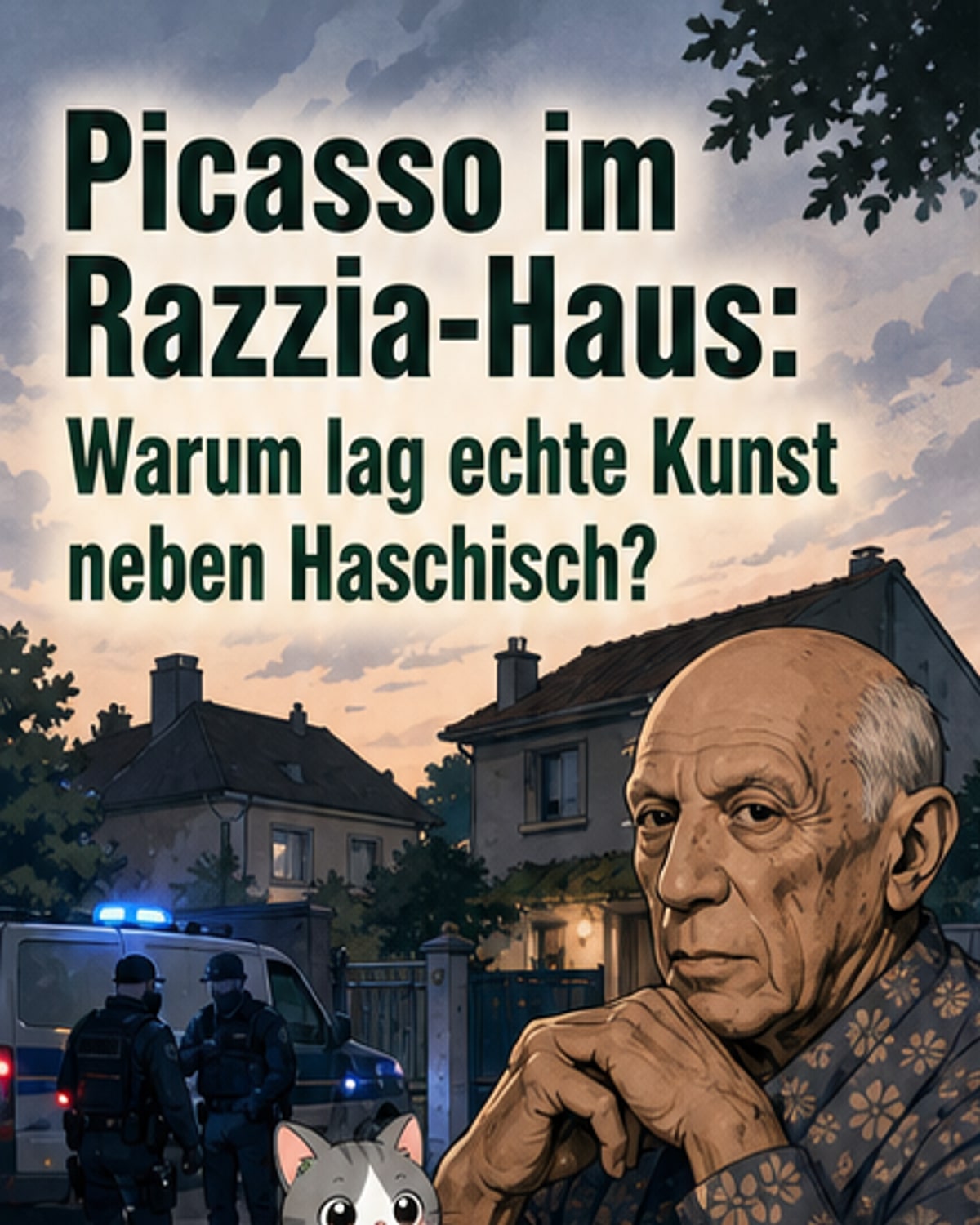 Ein imposantes Gemälde von Pablo Picasso steht inmitten von beschlagnahmten Gegenständen – darunter Drogen und Bargeld – in einem Haus in Champigny-sur-Marne.
