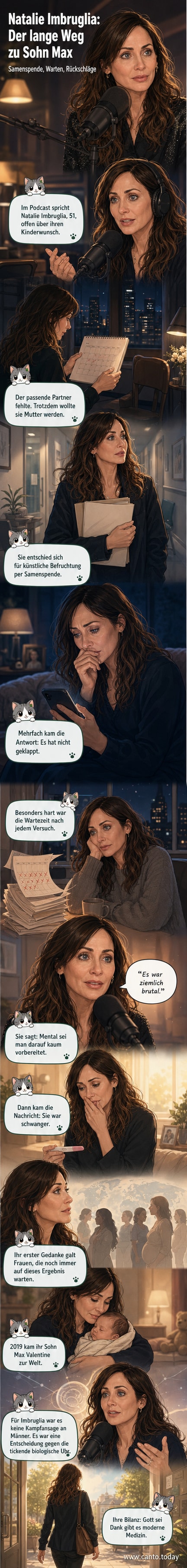 Illustration von Natalie Imbruglia mit ihrem Sohn, begleitet von einem medizinischen Symbol für künstliche Befruchtung.