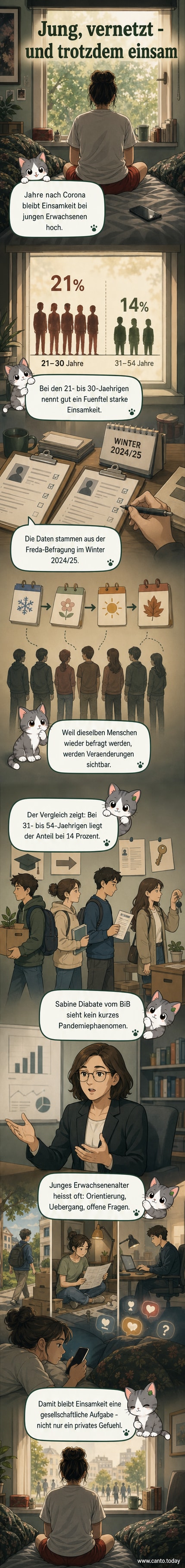 Symbolbild einer einsamen Person im Profil vor unscharfem urbanem Hintergrund, repräsentiert das Thema Einsamkeit bei jungen Erwachsenen.